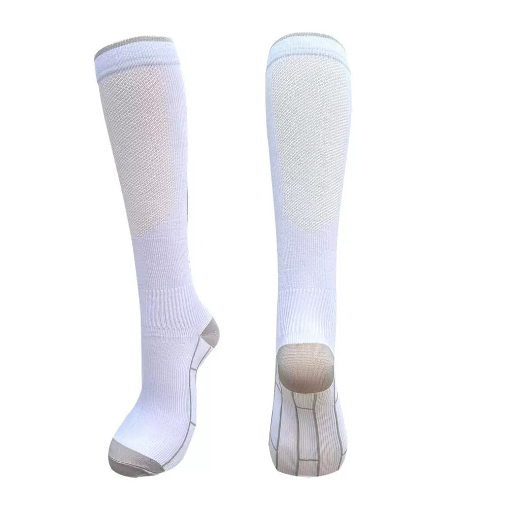 White knee-high compression socks for nurses